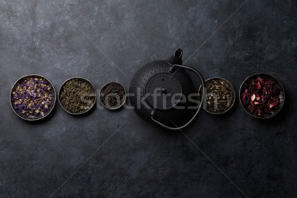 Various dry tea and tea pot Stock photo © karandaev