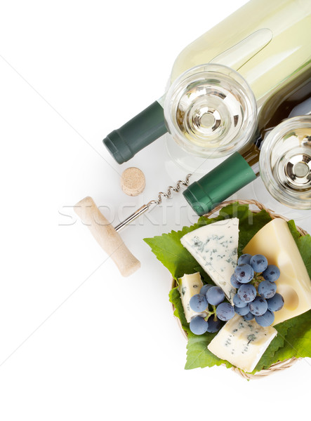 White wine, cheese and grape Stock photo © karandaev