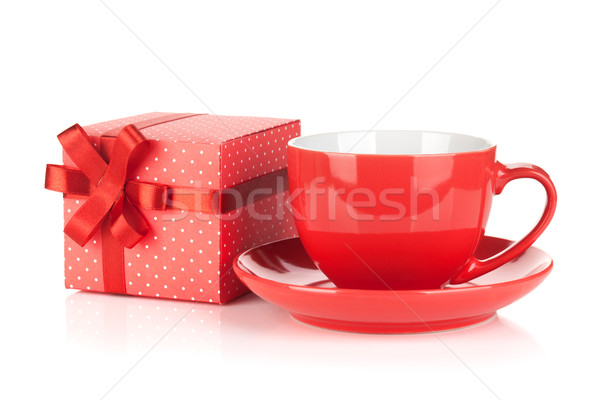 Red coffee cup and gift box with bow Stock photo © karandaev