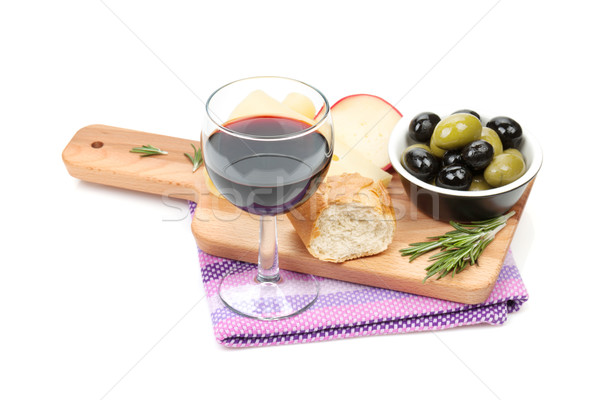 ストックフォト: 赤ワイン · チーズ · パン · オリーブ · スパイス · 孤立した