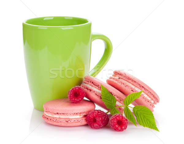 Zdjęcia stock: Różowy · maliny · macaron · cookie · kubek · pić