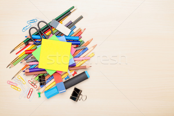 Iskola irodaszerek iroda asztal felső kilátás Stock fotó © karandaev
