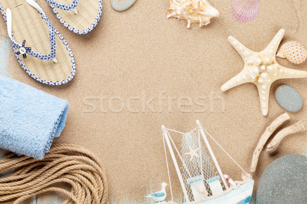 Viaggio vacanze mare sabbia top view Foto d'archivio © karandaev