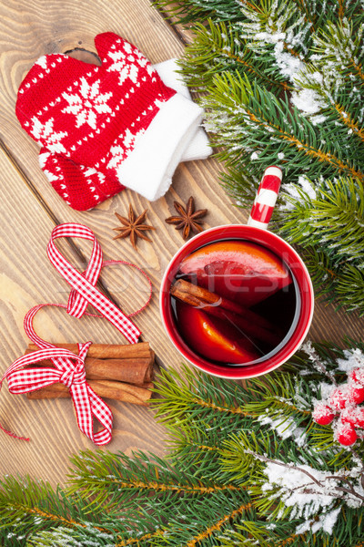 Stock photo: Christmas mulled wine on wooden table
