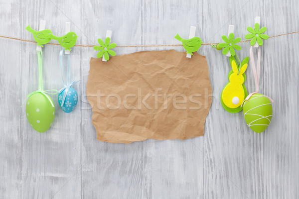 Stockfoto: Kleurrijk · paaseieren · papier · exemplaar · ruimte · houten · muur