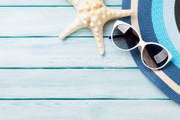 Spiaggia accessori legno Hat occhiali da sole starfish Foto d'archivio © karandaev