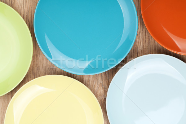 Colorato lastre tavolo in legno alimentare design Foto d'archivio © karandaev
