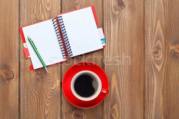 Office desk table with supplies and coffee cup Stock photo © karandaev