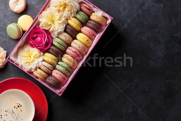 Colorful macaroons, coffee. Sweet macarons Stock photo © karandaev