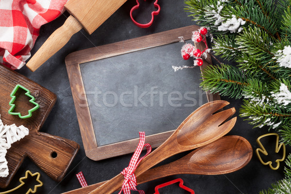 [[stock_photo]]: Noël · cuisson · ustensiles · neige · arbre · pierre