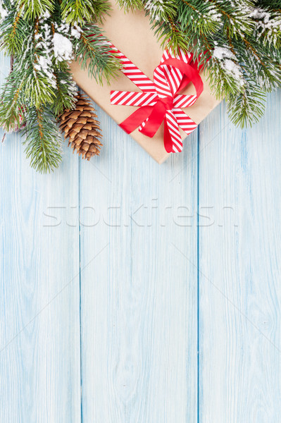 Weihnachten Geschenkbox Ast Zweig Holztisch Stock foto © karandaev