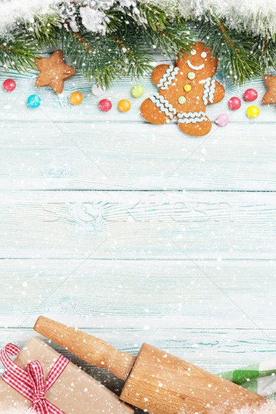 Stockfoto: Christmas · wenskaart · kerstmis · sneeuw · peperkoek