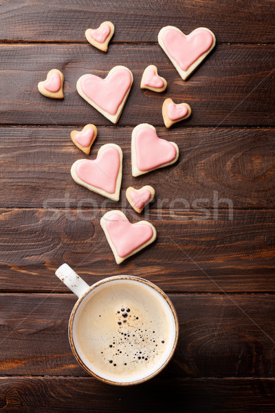 Stockfoto: Valentijnsdag · hart · cookies · koffie · wenskaart · koffiekopje