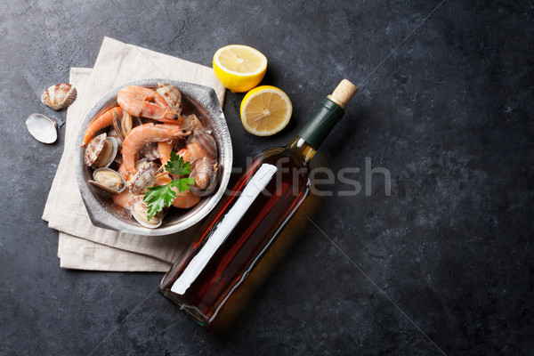 Stock photo: Fresh seafood and white wine