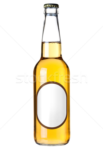 Stock foto: Lagerbier · Bierflasche · Label · isoliert · weiß · Essen