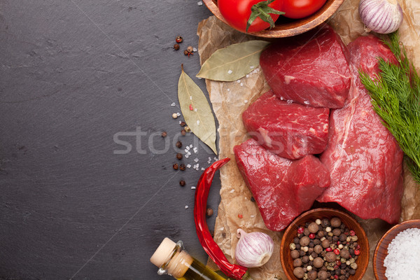 Stockfoto: Ruw · filet · biefstuk · specerijen · steen · boord