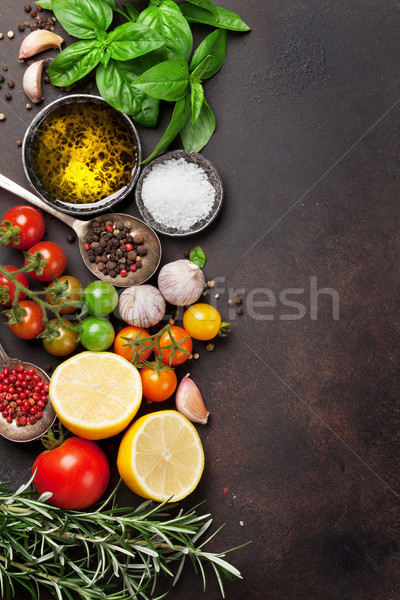 Stock photo: Tomatoes, basil and spices