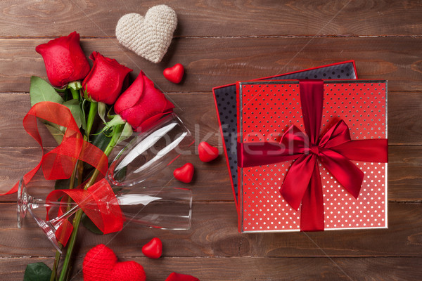 Valentines day gift box and red roses Stock photo © karandaev