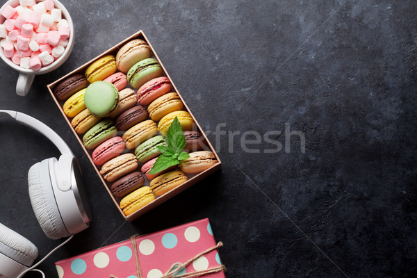 Colorful macaroons in a box and marshmallow Stock photo © karandaev