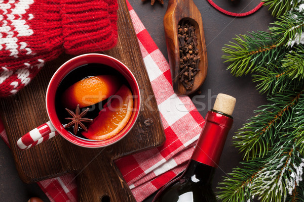 Noël vin ingrédients haut vue arbre Photo stock © karandaev
