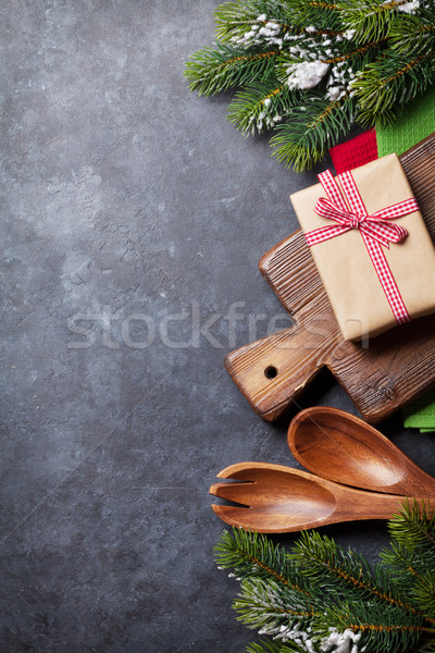 Christmas cooking table, gift box and utensils Stock photo © karandaev