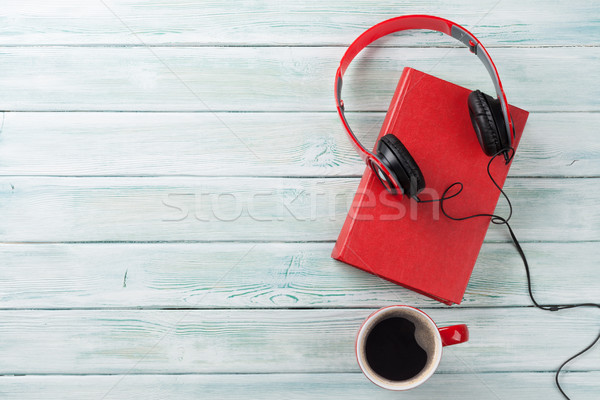 Audio book concept. Headphones, coffee and book Stock photo © karandaev