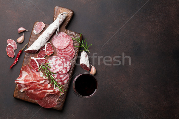 Salami, sausage, prosciutto and wine Stock photo © karandaev