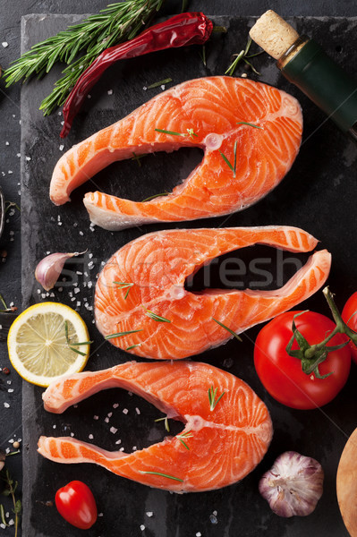 Foto stock: Salmão · peixe · filé · temperos · cozinhar