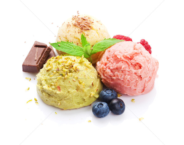 [[stock_photo]]: Crème · glacée · baies · isolé · blanche · fruits · été