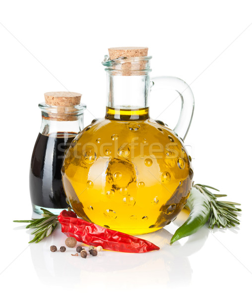 Olive oil and vinegar with spices Stock photo © karandaev