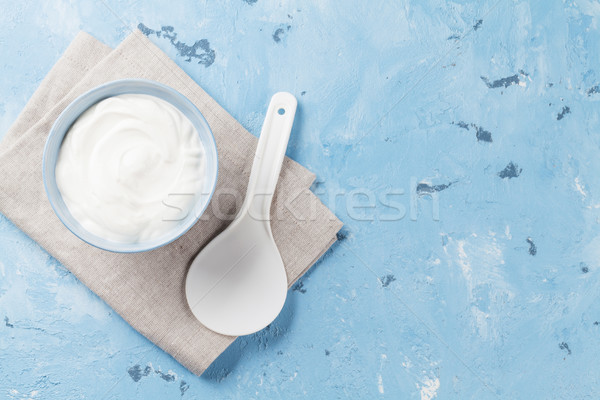 Stock fotó: Tejföl · tejtermékek · kő · asztal · felső · kilátás