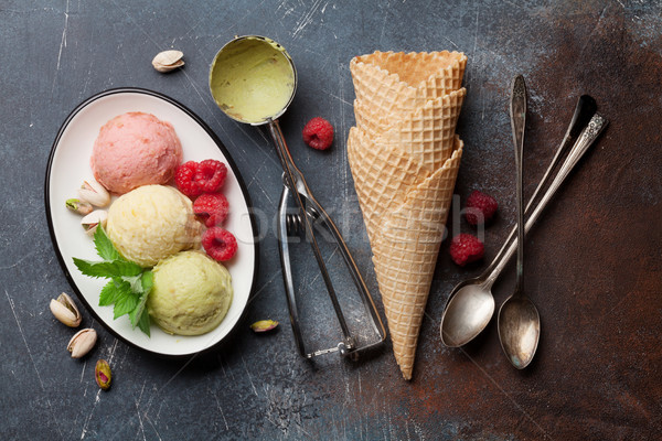 Ice cream with nuts and berries Stock photo © karandaev