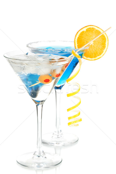 Stockfoto: Twee · martini · cocktails · geïsoleerd · witte · vruchten