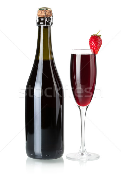 Wine collection - Strawberry champagne bottle and glass Stock photo © karandaev