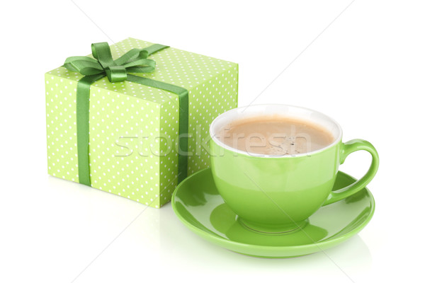Green coffee cup and gift box with bow Stock photo © karandaev
