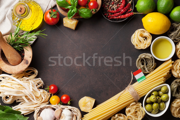 Olasz étel tészta hozzávalók kő asztal felső Stock fotó © karandaev