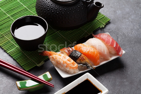 Set of sushi and green tea Stock photo © karandaev