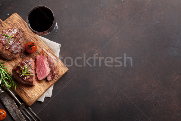 Grilled fillet steak with wine Stock photo © karandaev