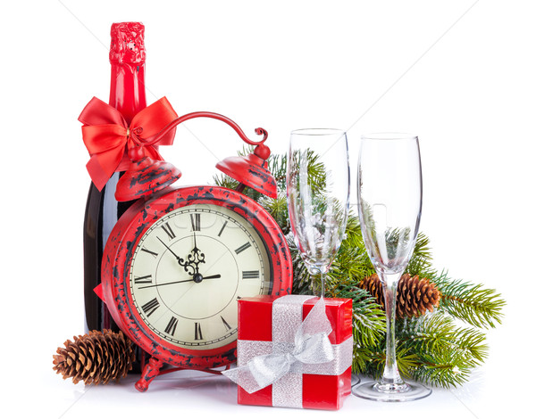 Champán Navidad reloj caja de regalo aislado blanco Foto stock © karandaev