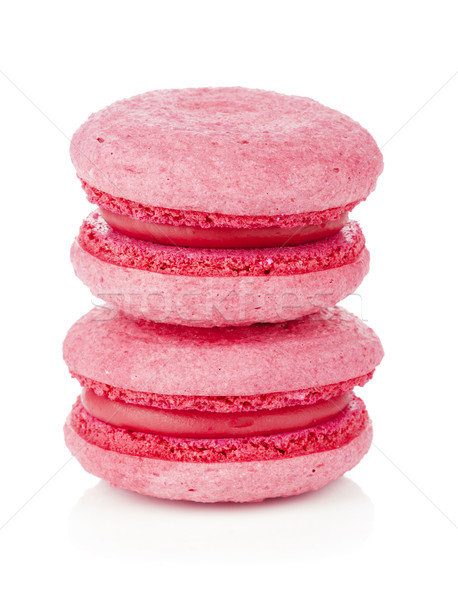 Stockfoto: Roze · macarons · geïsoleerd · witte · achtergrond · aardbei