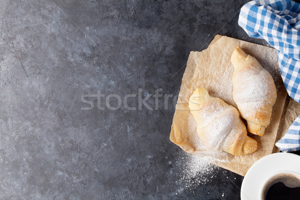 Taze kruvasan kahve taş tablo üst Stok fotoğraf © karandaev