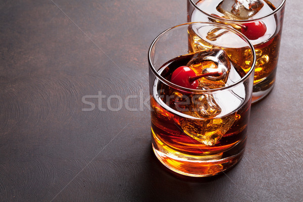 Manhattan Cocktail Whiskey Kopie Raum Party Glas Stock foto © karandaev