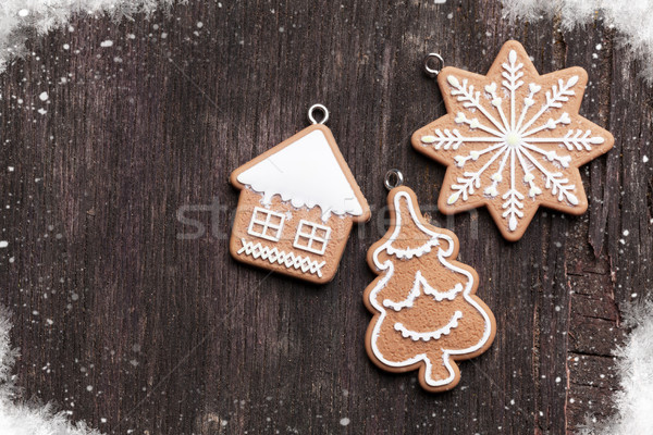 Weihnachten Lebkuchen Cookies Holz top Ansicht Stock foto © karandaev