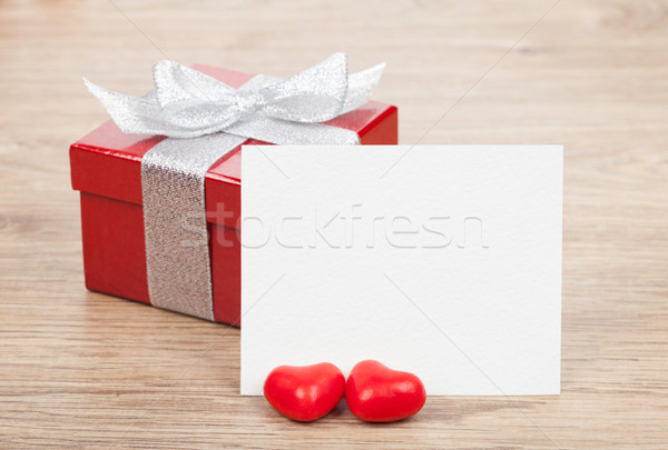 Blank valentines greeting card and small red gift box Stock photo © karandaev