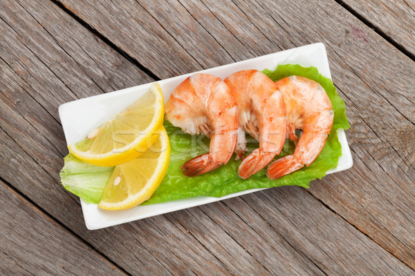 Stock photo: Cooked shrimps with lemon