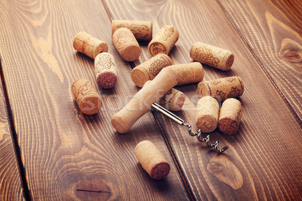 Wein Korkenzieher rustikal Holztisch Hintergrund Tabelle Stock foto © karandaev