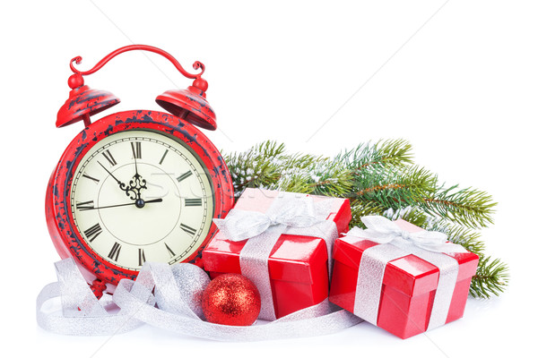 [[stock_photo]]: Noël · horloge · coffrets · cadeaux · neige · isolé