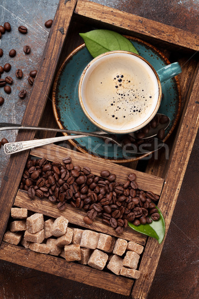 Taza de café frijoles azúcar moreno superior vista Foto stock © karandaev