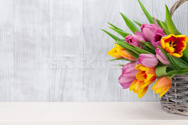 Stock photo: Fresh colorful tulip flowers bouquet