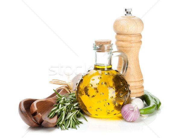 Fűszer gyógynövények fűszerek izolált fehér üveg Stock fotó © karandaev